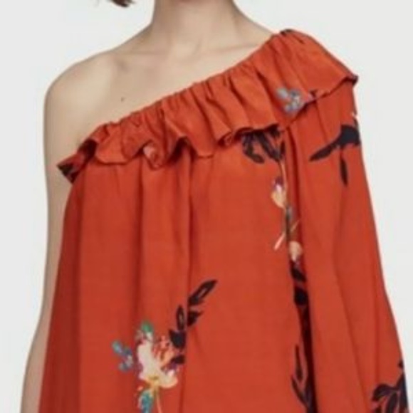 French Connection Delphine Dress One Shoulder Copper Coin Burnt Orange Sz 8 NWT - Picture 6 of 11